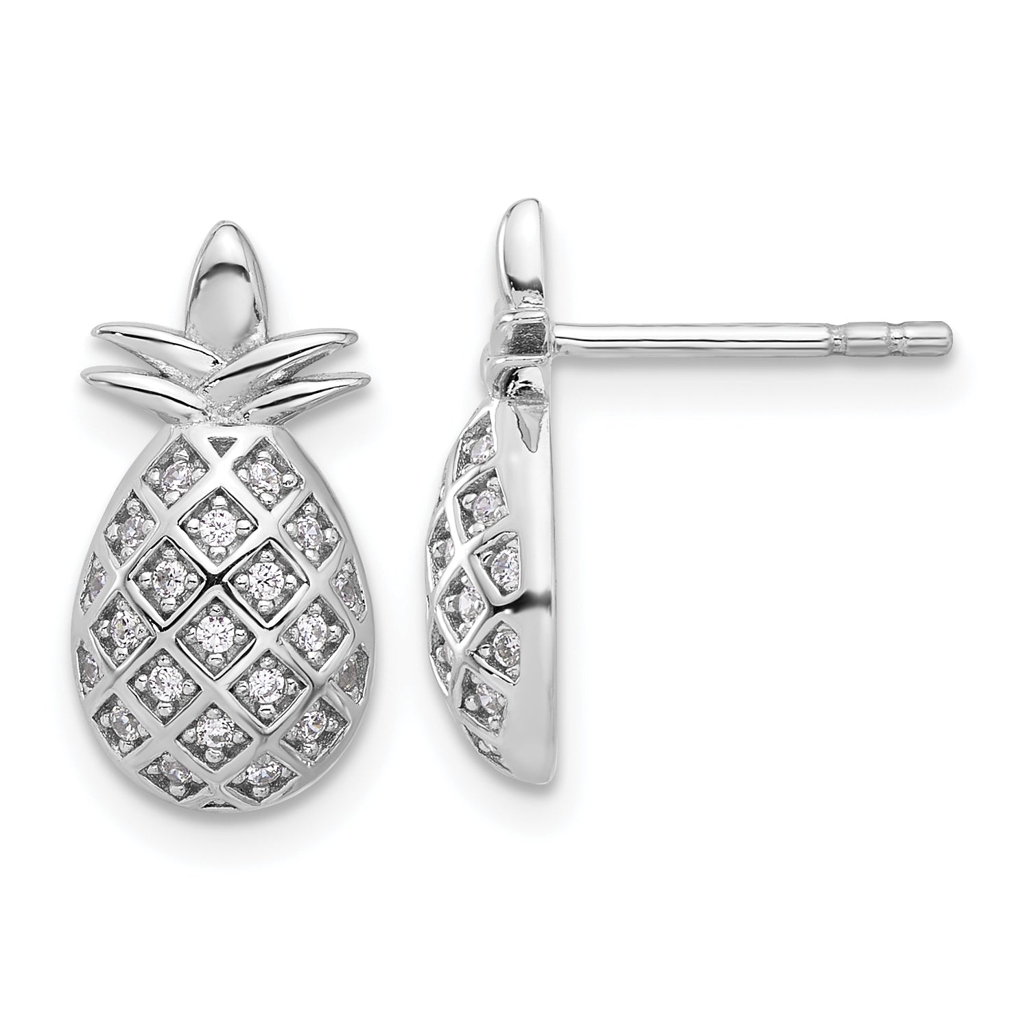 Pure Fire Sterling Silver Rhod-plated CZ Pineapple Post Earrings