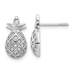 Pure Fire Sterling Silver Rhod-plated CZ Pineapple Post Earrings