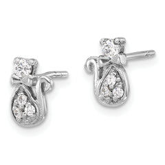 Sterling Silver Rhodium-plated CZ Cat Post Earrings