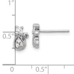 Sterling Silver Rhodium-plated CZ Cat Post Earrings