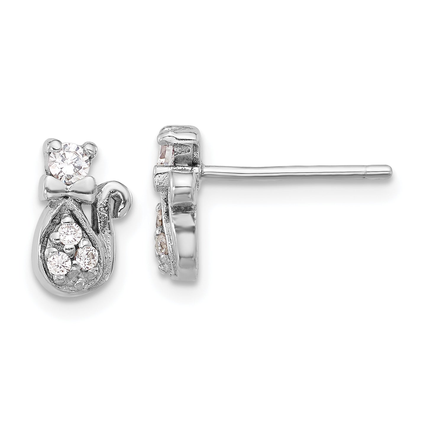 Sterling Silver Rhodium-plated CZ Cat Post Earrings