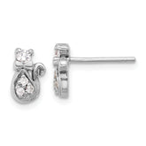 Sterling Silver Rhodium-plated CZ Cat Post Earrings