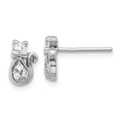 Sterling Silver Rhodium-plated CZ Cat Post Earrings