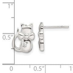 Sterling Silver Polished CZ Cat Earrings