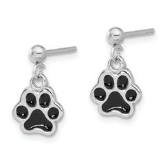 Sterling Silver Rhodium-plated Enameled Dog Paw Post Dangle Earrings