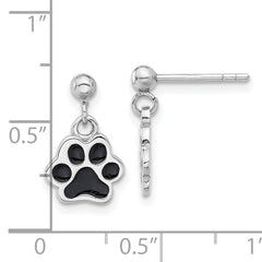 Sterling Silver Rhodium-plated Enameled Dog Paw Post Dangle Earrings