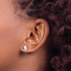 Sterling Silver Rhodium-Plated Black and White Enamel Dog Post Earrings
