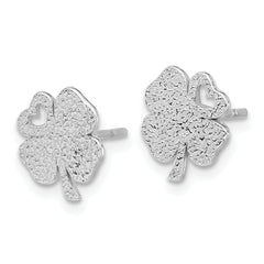 Sterling Silver Rhodium-plated Textured Clover Post Earrings