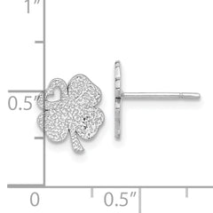 Sterling Silver Rhodium-plated Textured Clover Post Earrings