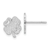 Sterling Silver Rhodium-plated Textured Clover Post Earrings