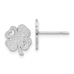Sterling Silver Rhodium-plated Textured Clover Post Earrings