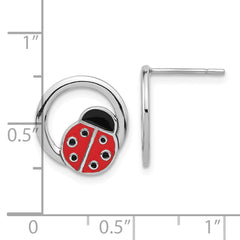Sterling Silver Rhodium-plated Enameled Ladybug on Ring Post Earrings