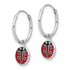 Sterling Silver Rh-plated Enamel Ladybug Dangle Eternity Hoop Earrings