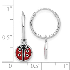 Sterling Silver Rh-plated Enamel Ladybug Dangle Eternity Hoop Earrings
