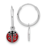 Sterling Silver Rh-plated Enamel Ladybug Dangle Eternity Hoop Earrings