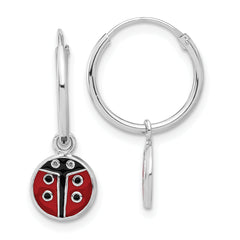 Sterling Silver Rh-plated Enamel Ladybug Dangle Eternity Hoop Earrings