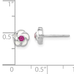 Sterling Silver Rhodium-plated Madi K Enamel Pink CZ Flower Post Earrings