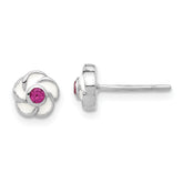 Sterling Silver Rhodium-plated Madi K Enamel Pink CZ Flower Post Earrings