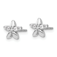 Sterling Silver Rhodium-plated CZ Flower Post Earrings