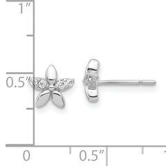 Sterling Silver Rhodium-plated CZ Flower Post Earrings