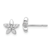 Sterling Silver Rhodium-plated CZ Flower Post Earrings