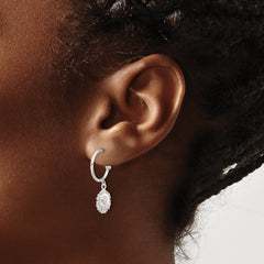 Sterling Silver E-coated Rose Dangle Post Hoop Earrings