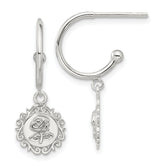 Sterling Silver E-coated Rose Dangle Post Hoop Earrings