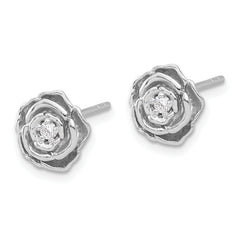 Sterling Silver Rhodium-plated CZ Flower Post Earrings