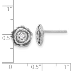 Sterling Silver Rhodium-plated CZ Flower Post Earrings