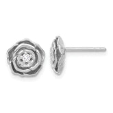 Sterling Silver Rhodium-plated CZ Flower Post Earrings