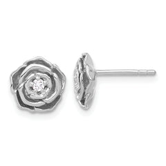 Sterling Silver Rhodium-plated CZ Flower Post Earrings