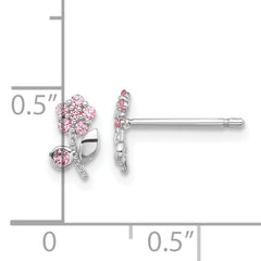 Sterling Silver Rhodium-plated Polished Pink CZ Flower Post Earrings