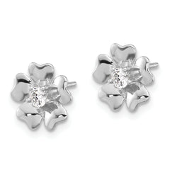 Sterling Silver Rhodium-plated CZ Flower Post Earrings