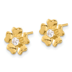 Sterling Silver Gold-tone CZ Flower Post Earrings