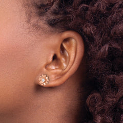 Sterling Silver Rose-tone CZ Flower Post Earrings
