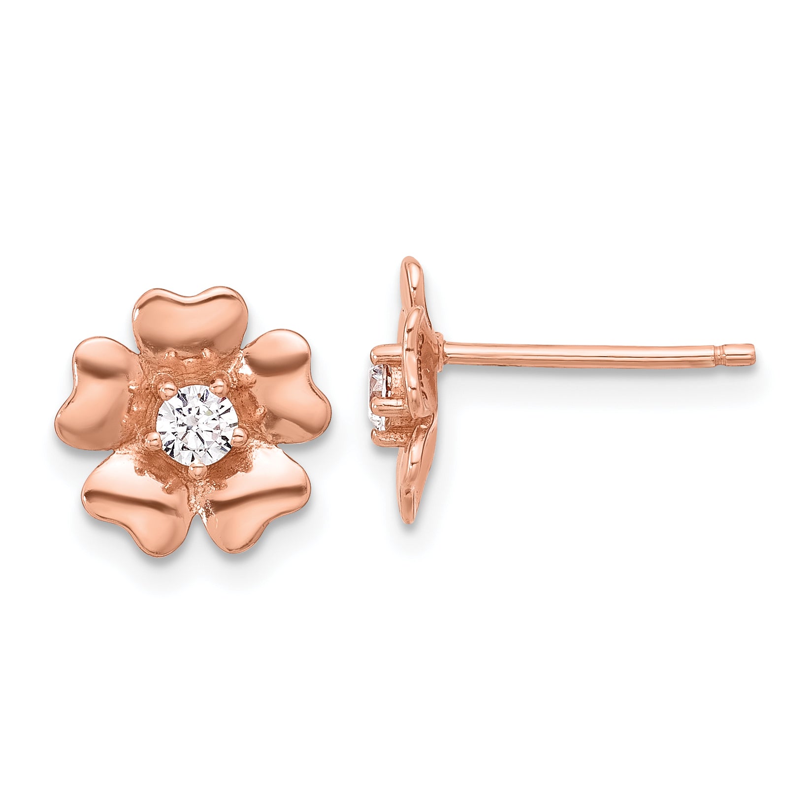 Sterling Silver Rose-tone CZ Flower Post Earrings
