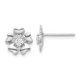Sterling Silver Rhodium-plated CZ Flower Post Earrings