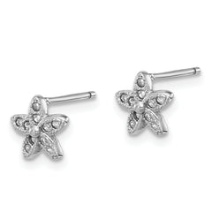 Sterling Silver Rhodium-plated CZ Flower Post Earrings
