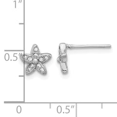 Sterling Silver Rhodium-plated CZ Flower Post Earrings