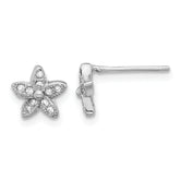 Sterling Silver Rhodium-plated CZ Flower Post Earrings