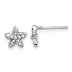 Sterling Silver Rhodium-plated CZ Flower Post Earrings