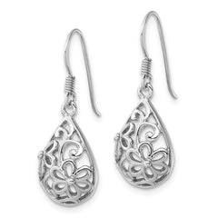 Sterling Silver Rhodium-Plated Polished Domed Filigree Flower Earrings