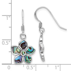 Sterling Silver Rhodium-Plated Polished Abalone Flower Dangle Earrings