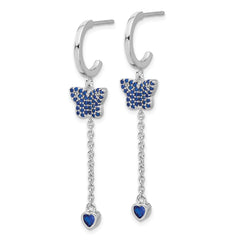 True Fire Sterling Silver Rhod-plated Blue CZ Butterfly Heart Post Hoop Ear