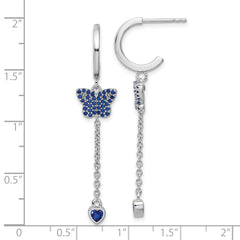 True Fire Sterling Silver Rhod-plated Blue CZ Butterfly Heart Post Hoop Ear