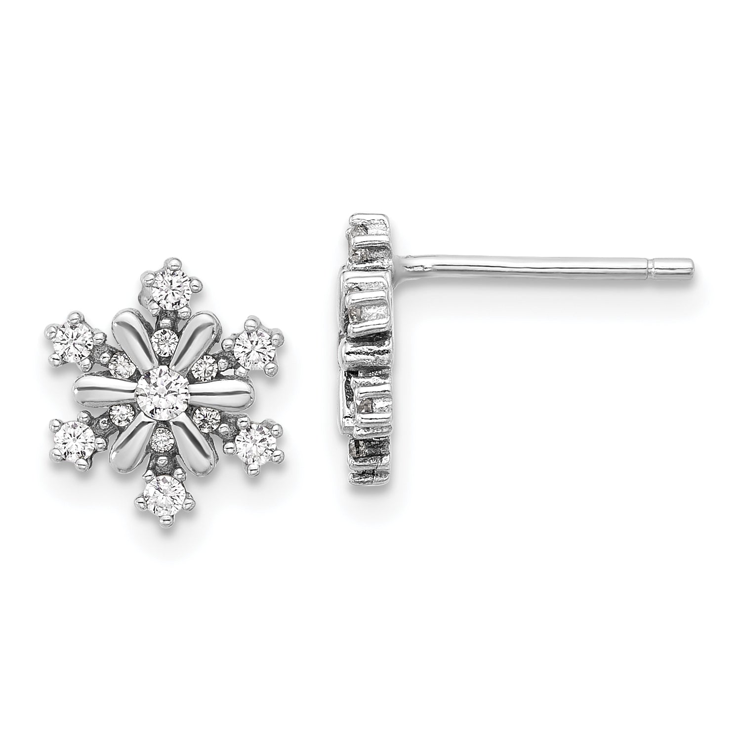 Sterling Silver Rhodium-plated CZ Snowflake Post Earrings