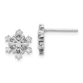 Sterling Silver Rhodium-plated CZ Snowflake Post Earrings