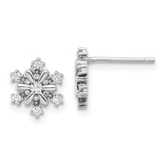 Sterling Silver Rhodium-plated CZ Snowflake Post Earrings