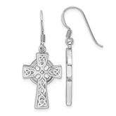 Sterling Silver Rhod-Plated Polished Dangle Celtic Cross Design Earrings