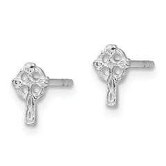 Sterling Silver Rhod-plated Polished & Textured Celtic Cross Post Earrings
